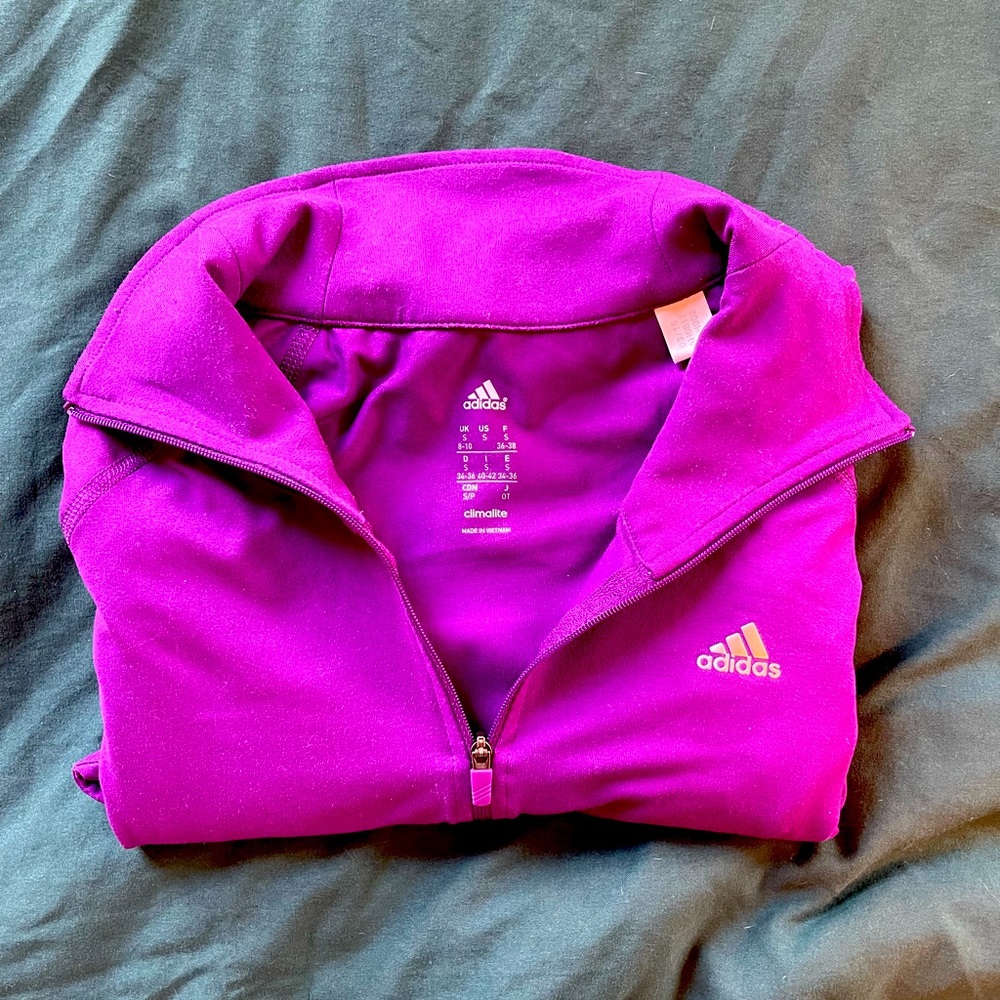 Bright purple Adidas athletic long sleeve quarter zip